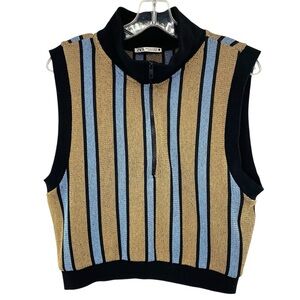 Zara Retro Striped Zipped Sweater Vest Medium